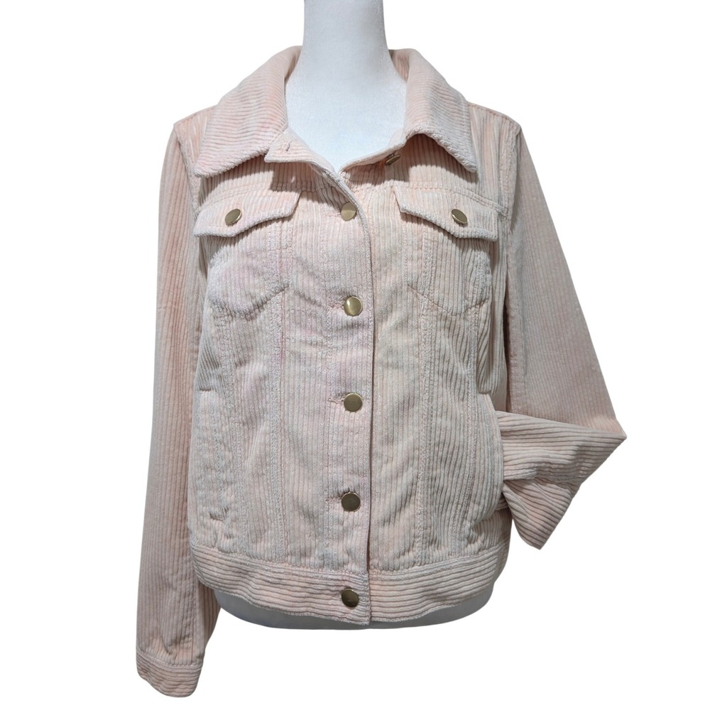 Soft Girl Blush Pink Corduroy Trucker Jacket Gold Buttons Coquette LOFT‎ Size M
